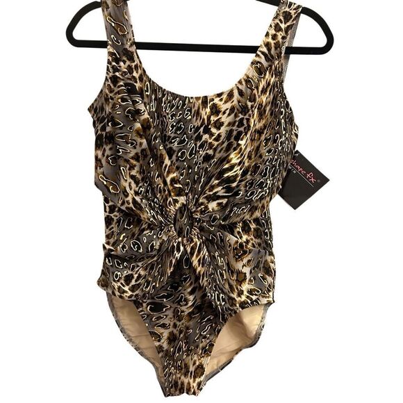 NWT Shape FX Swim Leopard One-piece sz 12 mob wife slimming - Picture 1 of 10